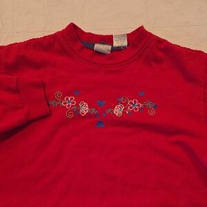 Blair Women's Floral‎ Hearts Embroidered Crewneck Grandma Sweatshirt Red L